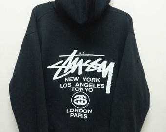 Vintage 90's Stussy Hoodies Sweatshirt Sweater Jumper Pullover Made in Usa Large size/Streetwear / Skateboard / HipHop / Rap