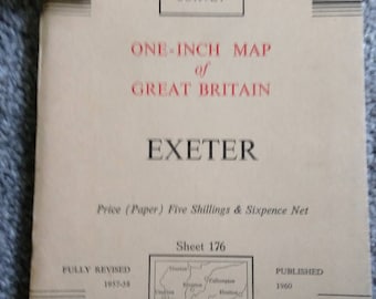 Vintage Ordnance Survey Map No. 176. Exeter. 1960