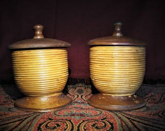 Two Hand-Made Wooden Jars / Containers