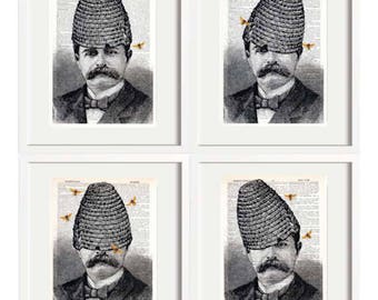 Beehive Art Print,beekeeper gift,bee art print,bee wall decor,beehive wall art,quirky art print,kitchen art,bee prints,book page art #287