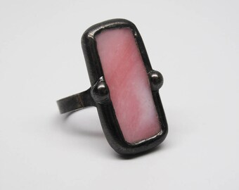 Pink Perfection - Sterling Silver Stained Glass Ring - Size 8