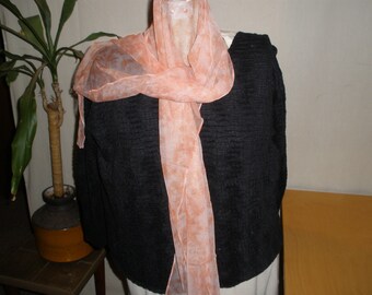 Pink Scarf Vintage 1960's Orange Print Long Summer Neck Head Shoulder Nylon Accessory