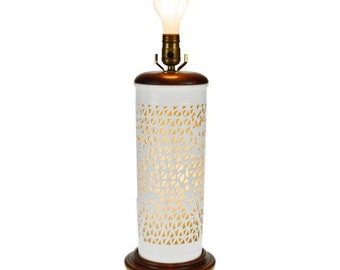 Vintage Seyei Blanc de Chine Reticulated Porcelain Table Lamp