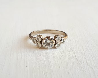 Moissanite Cluster Engagement Ring - White Gold - Round Bezel, Ethical Gemstones, Recycled Gold, Modern Style