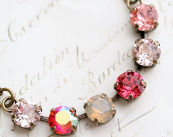 Pink Crystal Necklace, Multicolored Necklace, Swarovski Crystal Necklace, Rose Necklace, Blush Necklace, Pink Necklace