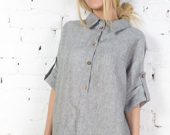 Linen dress linen shirt dress grey linen dress plus size linen dress maternity dress LINEN/LD0027