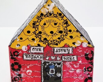 Art Block, Mixed Media Art Block, Wood Block Art - Mixed Media on Wood - Mixed Media Art - Bridal Shower Gift, Wedding Gift, Ready to Ship