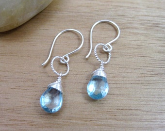 Blue Topaz Earrings Sterling Silver Sky Blue Topaz Gemstone Dangle Earrings December Birthstone Jewelry Minimalist Earrings - Pure Sky