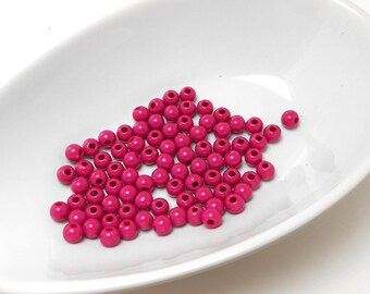 80 Dark Pink Round Acrylic Beads 6MM magenta plastic (H12)