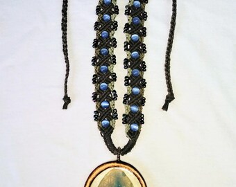 Grateful Dead inspired hemp macrame adjustable necklace with handmade pendant