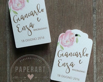 20 bigliettini (tags) per bomboniere - Mod. Peonia