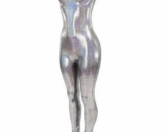 Silver Holographic Sleeveless Tank Style Spandex Catsuit - 154821