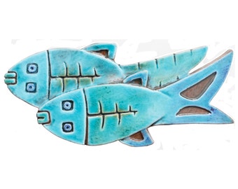 Fish wall hanging // Ceramic tile with fish design // Wall decor // Wall art // Ceramic fish #2 // Turquoise