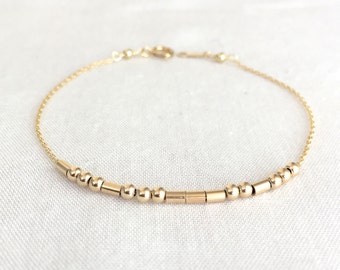 Morse Code Bracelet, Mother's Day, Friends Bracelet, Bridesmaid Gift, Sisters Gift, Delicate Chain, Sterling Silver, 14K Gold Filled