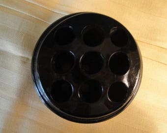 Vintage Black Glass Flower Frog, 9 Holes, Floral Arranging ,Flower Holder