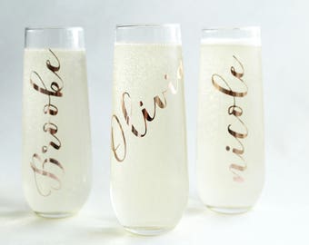 Bridesmaid Champagne Flute/Bridesmaid Gift/Stemless Champagne/Toasting Flutes/Champagne Flute/Rose gold Champagne Flute/ Rosegold