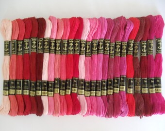 25 Anchor Embroidery Cotton Thread /Skeins / Floss Red & Pink Colors