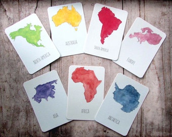 7 Continents Flash Cards, Educational, World Map, Wall Art, Nursery Decor, Childrn's Room, Homeschool, Classroom Art Flashcards