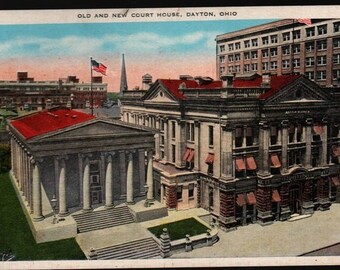 Old and New Court House – Dayton, Ohio – Vintage Souvenir Postcard