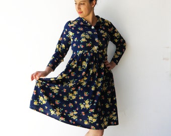 Vintage Floral Dress / Womens Babydoll Dress / Size M L