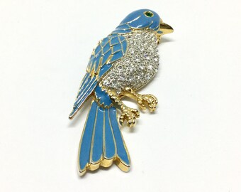 Vintage Enamel Rhinestone Bluebird Brooch Pin