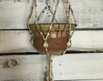 Vintage Ceramic Clay Bohemian Shell Plant Hanger