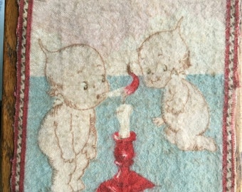 Antique 1914 Dollhouse Miniature Carpet Rose O'Neill Kewpie Cigarette Felt