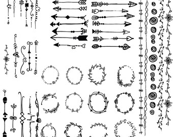 Arrow and ornaments svg clipart,Hand drawn svg , Flower wreath svg, png, dxf, Arrow SVG File, Vintage ornament svg,Arrow Clipart