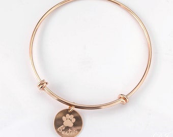 Dog bangle personalized, custom paw print bangle, pet bangle, in memory of dog, pet memorial jewelry memorial jewelry rose gold dog bracelet