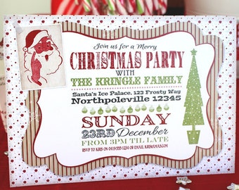 Retro Vintage Christmas Invitation - INSTANT DOWNLOAD - partially Editable & Printable Party Family Invite by Sassaby Parties