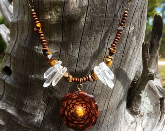 TIGERS EYE & QUARTZ~ Beaded Pinecone Necklace