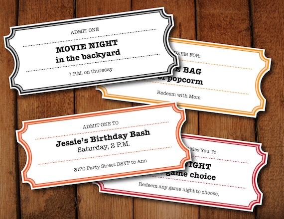 printable coupons tickets vouchers movie night colors