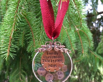 Personalized Christmas Ornament. Family Traditions.Initials.Glass Ornament.Vintage Inspired.Handcrafted.Unique Holiday Gift.Special Keepsake