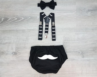 Mr Onederful Cake Smash Boy Outfit, Black Diaper Cover, Bow tie and Suspender, 1st Birthday Boy, Bowtie baby outfit, Bowtie birthday outfit