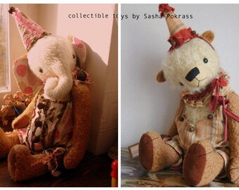 SUPER DEAL 2 Pdf Epatterns for 20 inch Circus Bear and Elephant plus the Patterns for Clown's Hats and Outfits by Sasha Pokrass