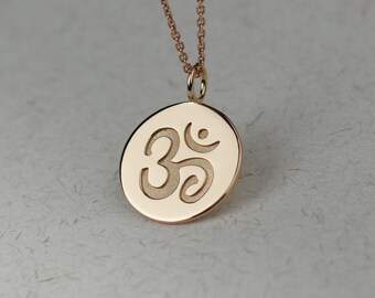 Solid Gold Om Necklace. Choose from 14K / 18K / 22K Yellow Gold, White Gold, Rose Gold . Fine Jewelry. Yoga Jewelry
