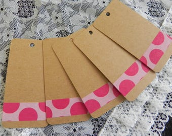 15 gift tags with pink polka dots in cardstock measuring 8 x 4 cm