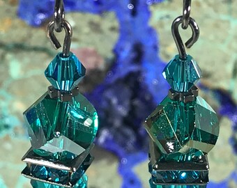 Teal Green Swarovski Crystal Earrings
