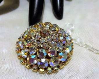 Vintage AB Rhinestone Domed Brooch