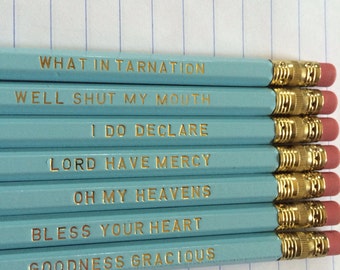 Southern Exclamations Set of 7 Light Blue Imprinted Pencils