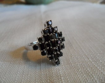Vintage Black Spinel Sterling Silver Ring Size 8