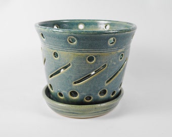 Ceramic orchid pot - orchid cachepot - pottery orchid pot - blue orchid pot - orchid planter V210