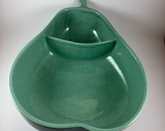 Vintage, Mid Century, Keystone Pottery, Pear Shaped Divided Serving Bowl, Seafoam Green