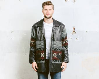 Men Aztec Fleece Coat . Southwestern Wool Jacket Dark Winter Outerwear Vintage Mens 80s Navajo Oversized Jacket . size Large