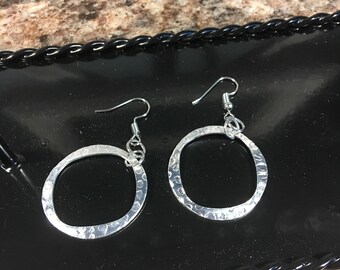 Silver Hammered hoop earrings
