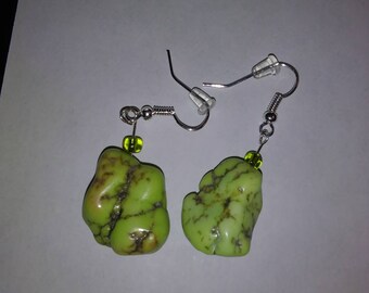 Lime green turquoise dangle earrings.