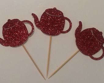 Sparkling teapot cupcake toppers