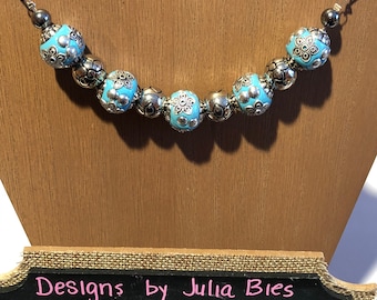 Chunky necklace in robins egg blue and silver