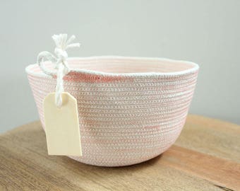 Basket rope coil coral thread natural bin storage organizer bowl wooden tag by PETUNIAS