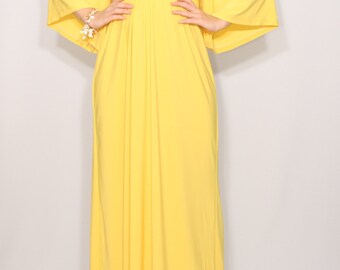 Yellow dress maxi long dress Kimono dress Short sleeve dress Women